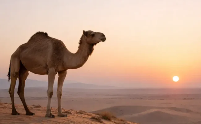 Camel in the desert during early morning hours