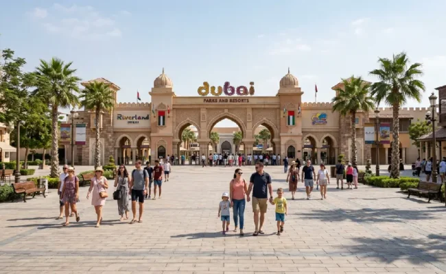 Dubai Parks and Resorts main entrance wide view