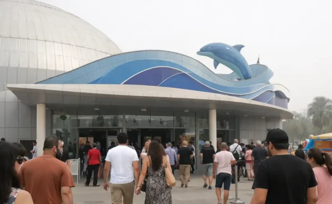 Entrance of Dubai Dolphinarium during daytime visit