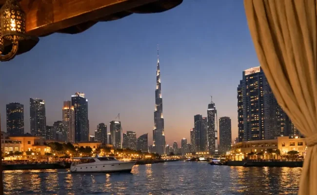 Evening view from a dhow cruise in Dubai